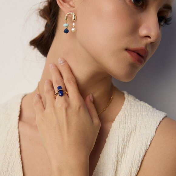 ✨ Artisan Original Lapis Lazuli Crystal Point Ring | S925 Gold Minimalist - Picture 7 of 14